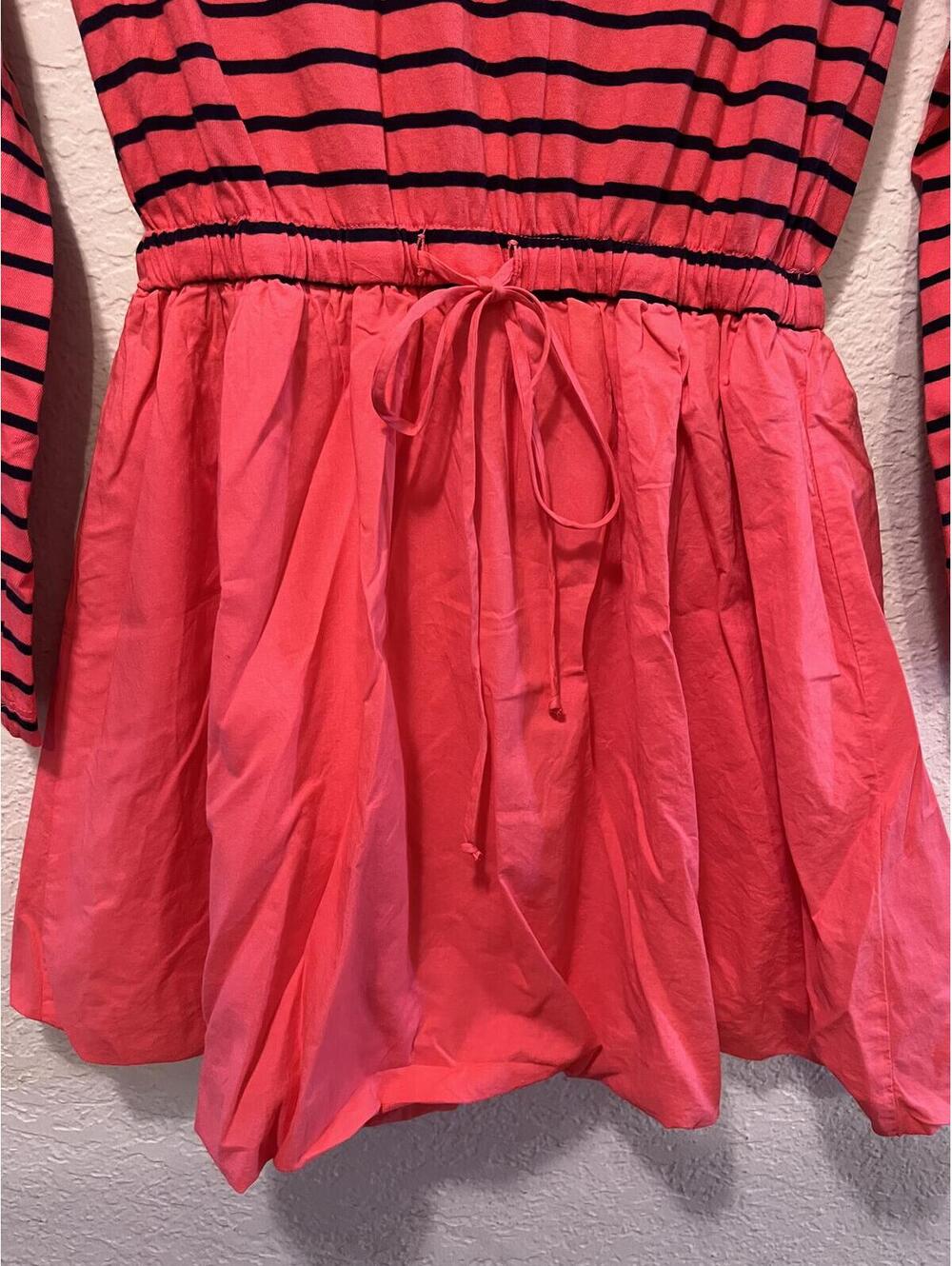 Anthropologie Sundry Neon Pink Stripe Bubble Hem Mini Dress - Picture 5 of 12